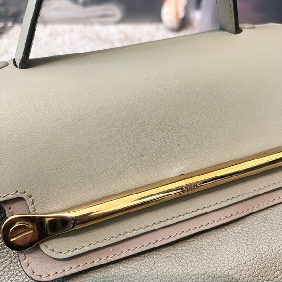 2F Chloe Clare medium Top Handle Chain Crossbody Satchel green gray leather - Picture 15 of 16